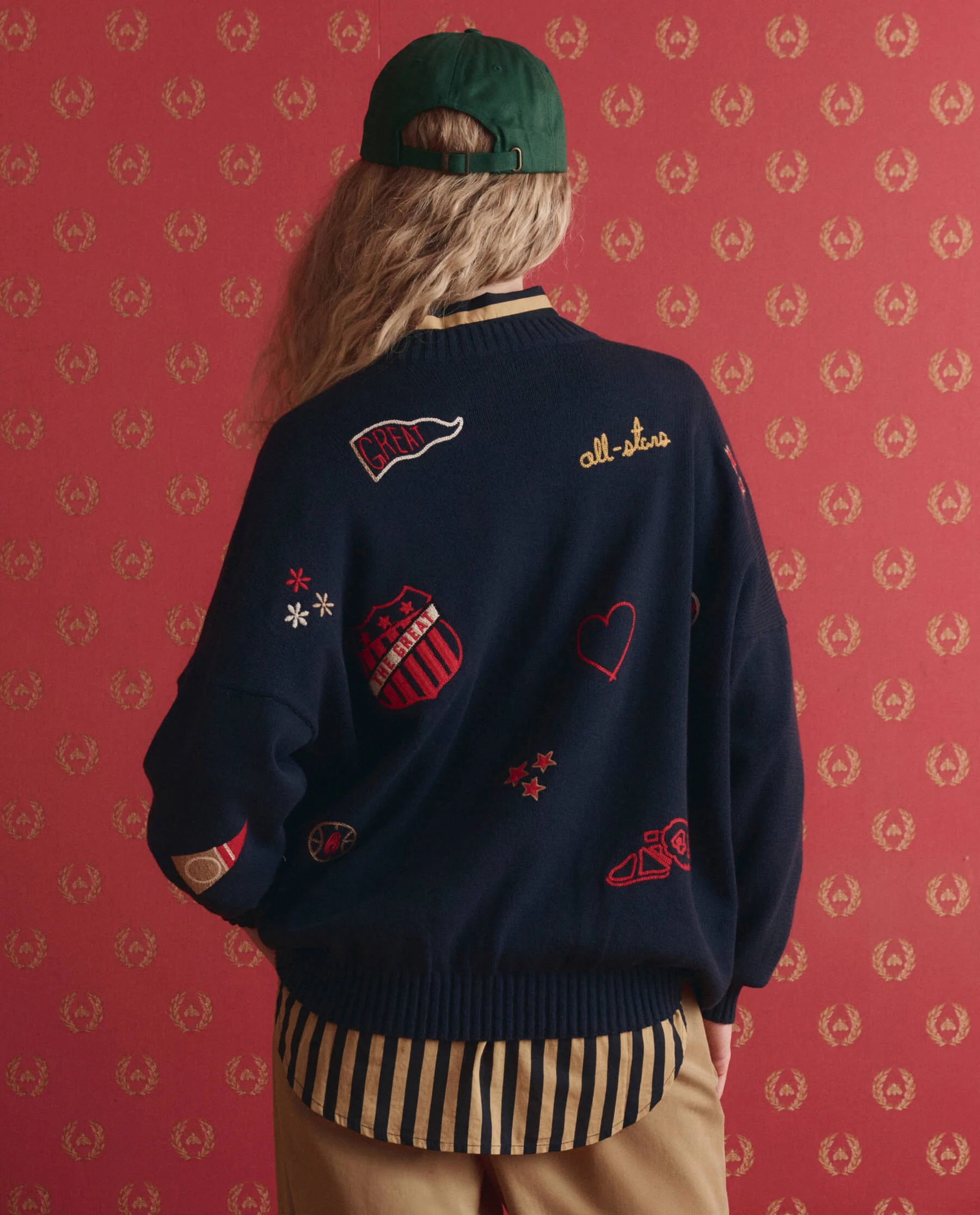 The Embroidered Oversize Crew Pullover. -- True Navy - Image 2