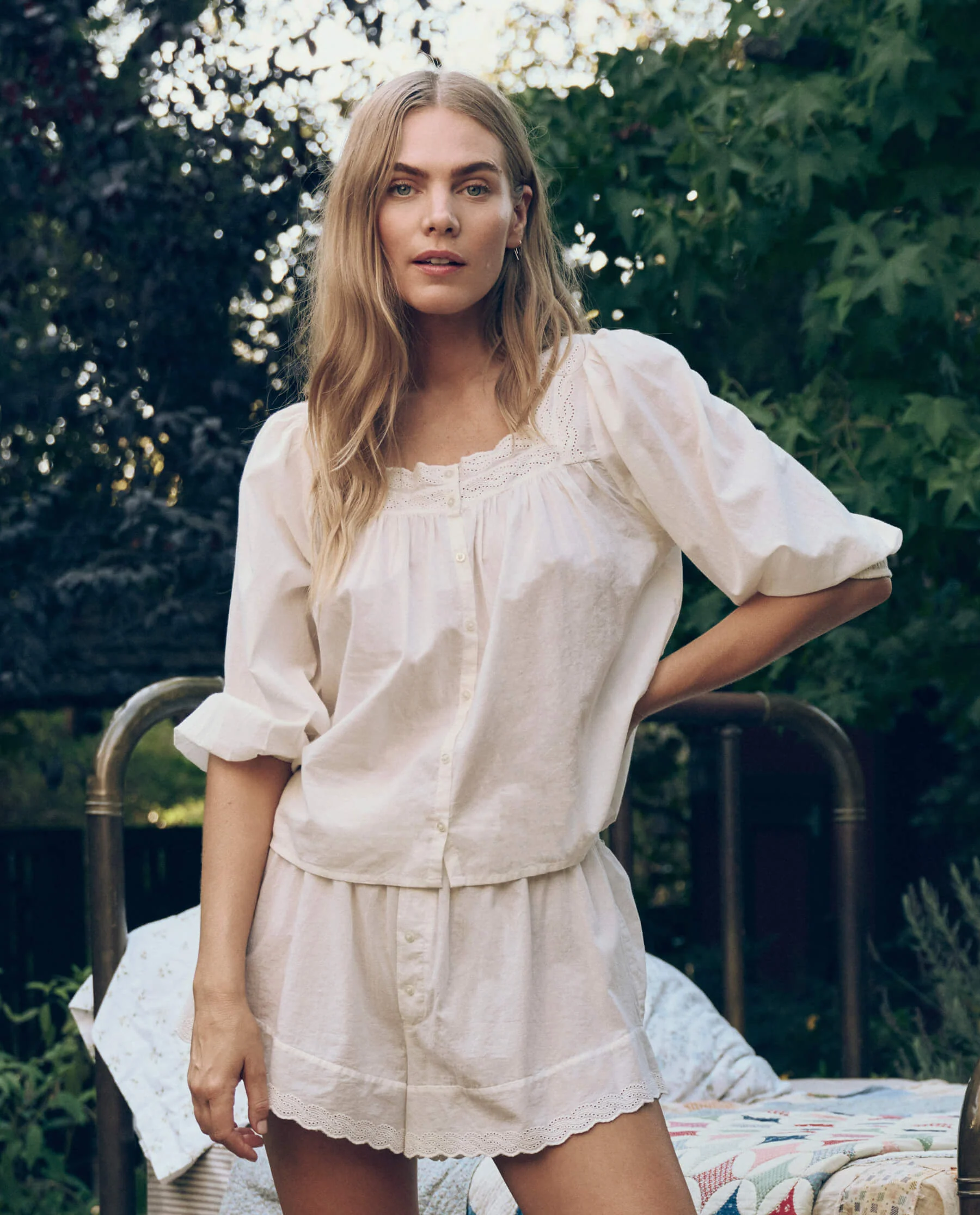 The Eyelet Button Sleep Top. -- True White - Image 5